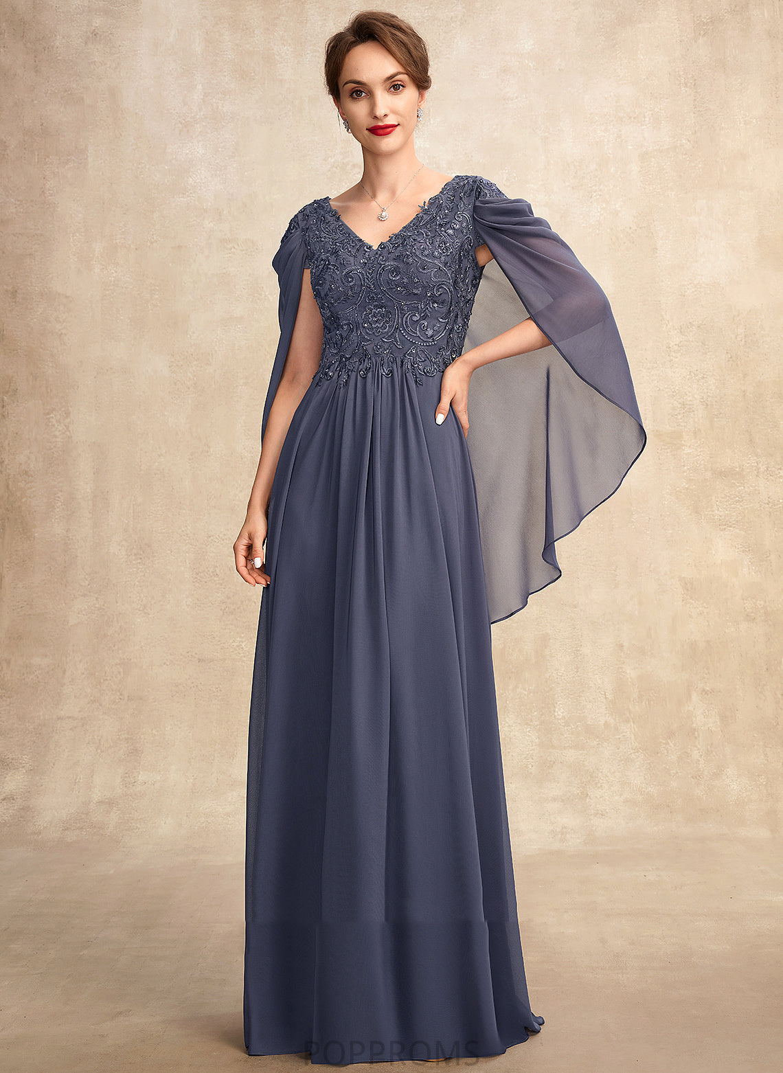 Chiffon Lace Mother Sequins Bride Mother of the Bride Dresses Kelly the Dress Floor-Length of With Beading A-Line V-neck