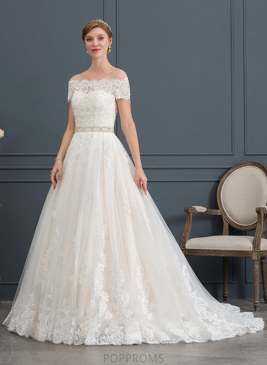 Wedding Dresses Court Tulle Beading Off-the-Shoulder Ball-Gown/Princess Sequins With Dress Train Wedding Terri Lace