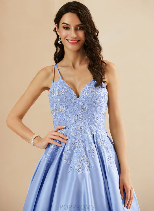 With Prom Dresses Jaidyn Sequins V-neck Ball-Gown/Princess Satin Floor-Length Beading