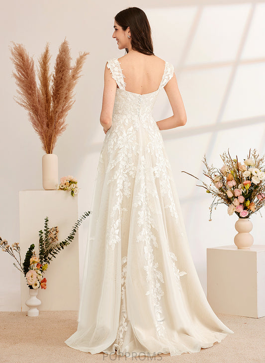 Dress Sweep Clara Wedding Dresses Off-the-Shoulder Beading Lace Train Wedding Tulle With A-Line Sequins