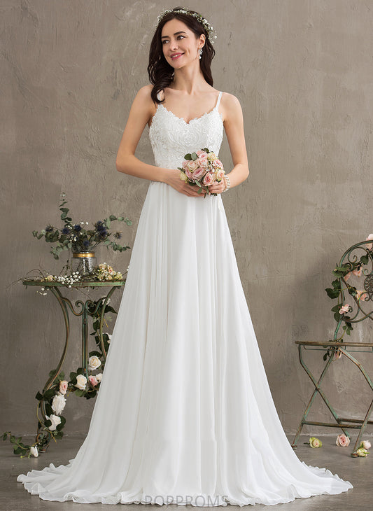 Sweetheart Train Sweep Lace Wedding Dress Wedding Dresses Chiffon Hanna A-Line