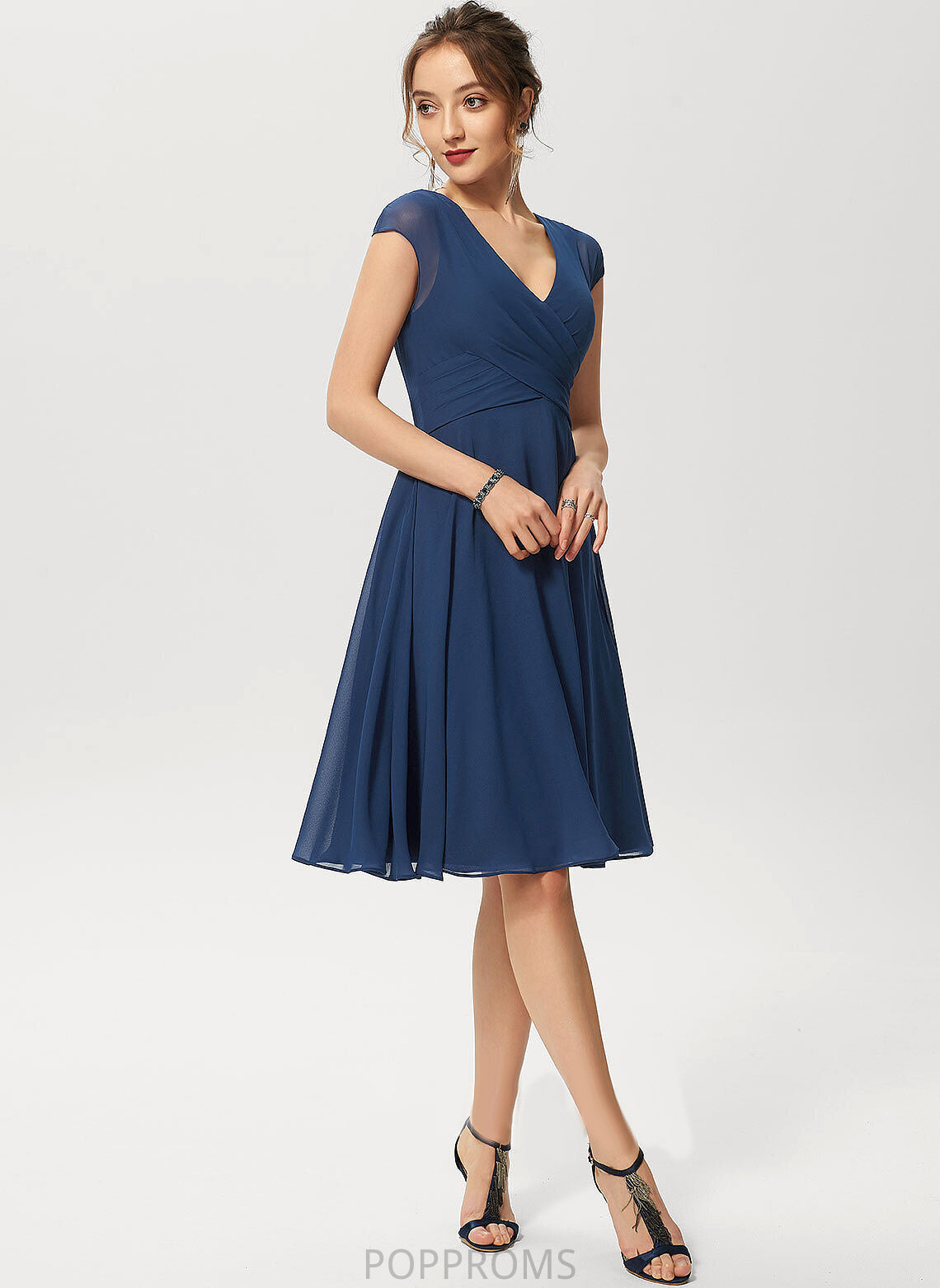 V-neck Knee-Length A-Line Cocktail Dress With Piper Chiffon Ruffle Cocktail Dresses