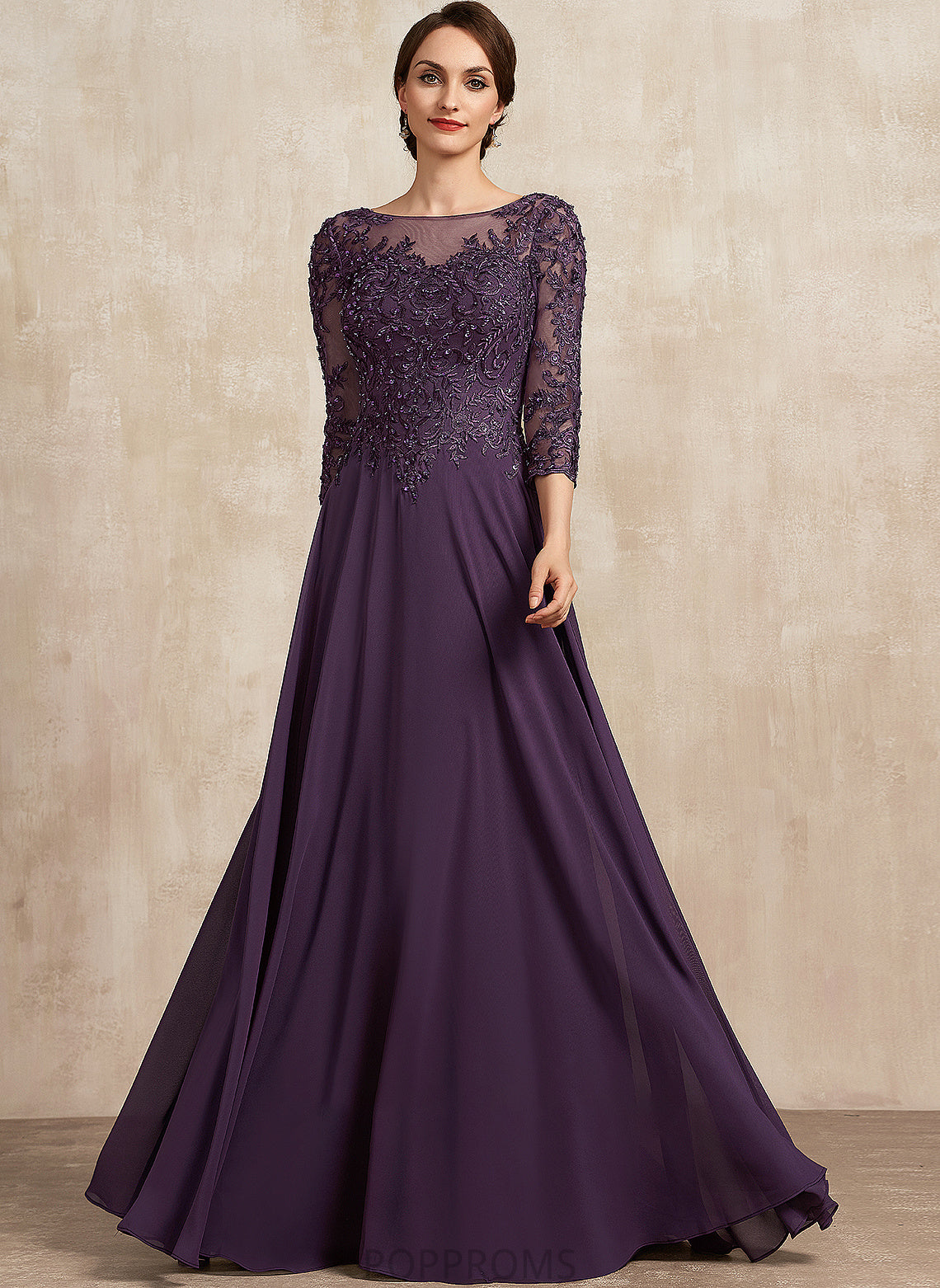 Bride Floor-Length Mother Lace A-Line Chiffon With of Scoop the Rosemary Sequins Neck Dress Mother of the Bride Dresses