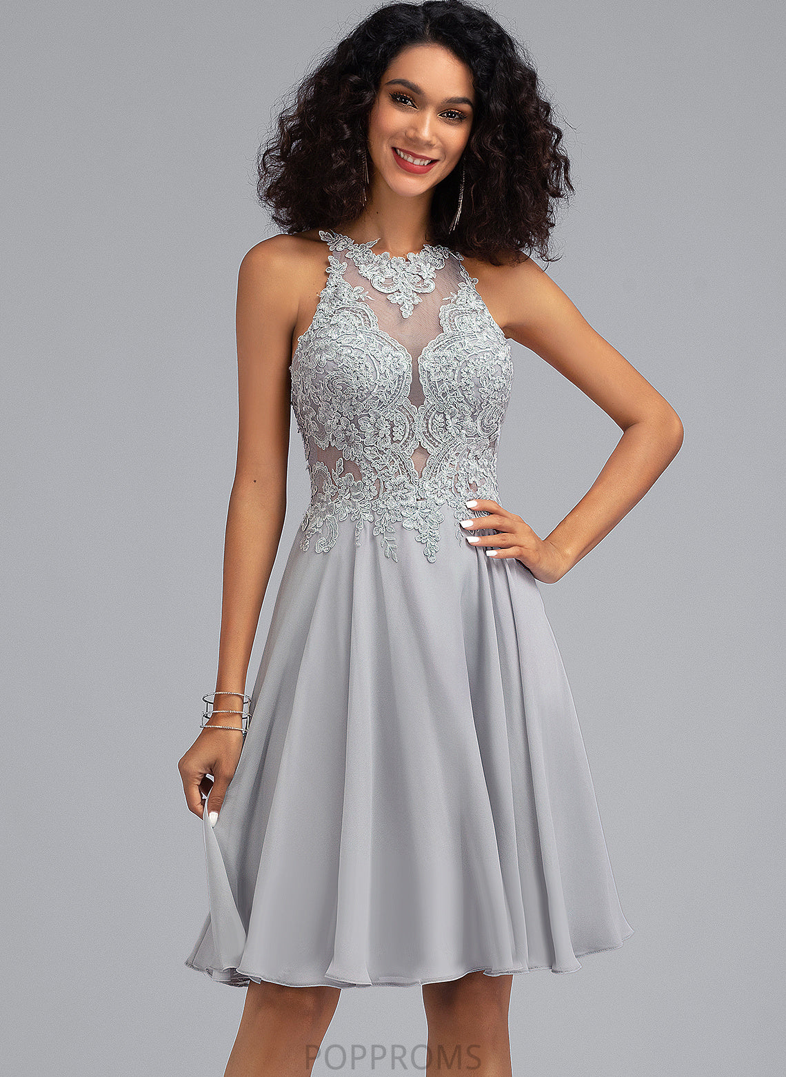 Prom Dresses Sequins Chiffon Lace Knee-Length With Scoop A-Line Kenna