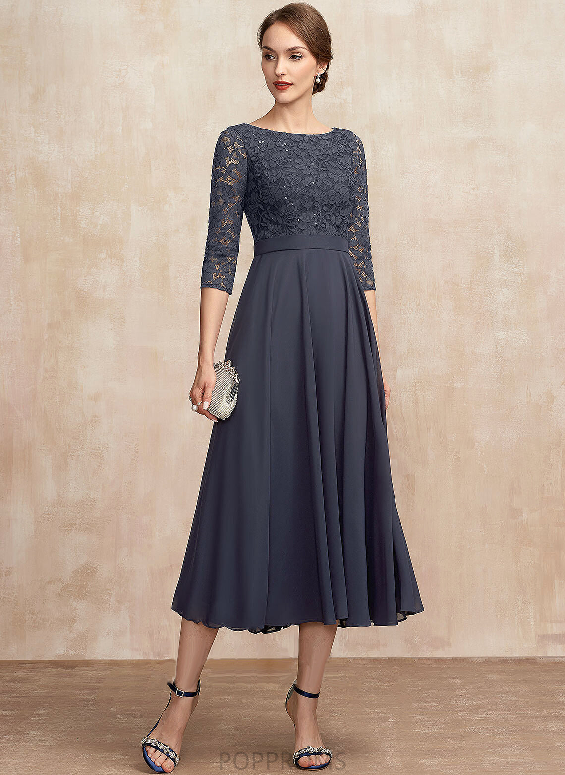 Bride the Mother With Scoop Dahlia of Mother of the Bride Dresses Lace Chiffon Neck A-Line Dress Sequins Tea-Length