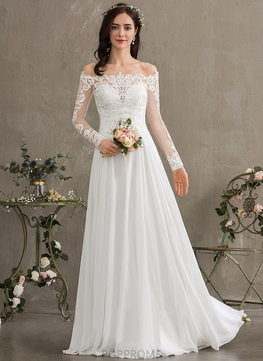 Chiffon A-Line Wedding Ann Dress Lace Lace Wedding Dresses Floor-Length Off-the-Shoulder With