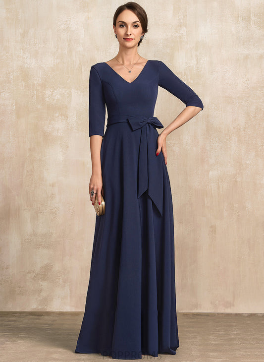 Mother of the Bride Dresses Bride With the Bow(s) V-neck A-Line of Princess Mother Dress Stretch Floor-Length Crepe