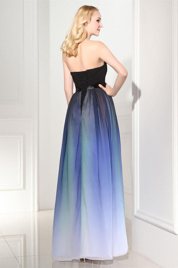 Ombre A Line Floor Length Sweetheart Strapless Sleeveless Prom Dresses