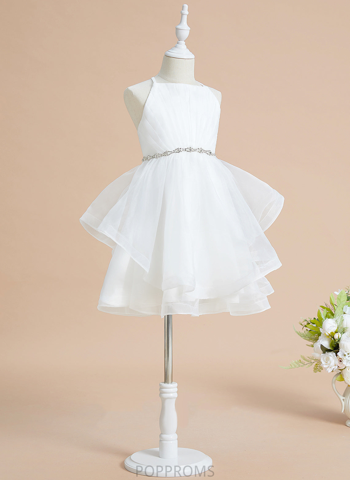 Sleeveless Beading Dress Flower Girl Dresses Tulle Knee-length Neckline A-Line Amiah Flower Girl - Square With