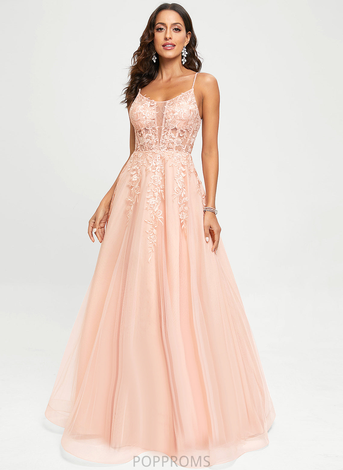 Sequins A-Line Floor-Length Scoop With Mildred Lace Prom Dresses Tulle