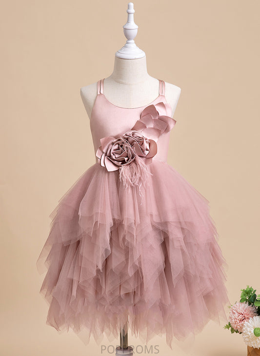 Girl Neck Taniya Flower Scalloped Ball-Gown/Princess Tulle With Sleeveless Flower Girl Dresses Knee-length Feather/Flower(s) - Dress