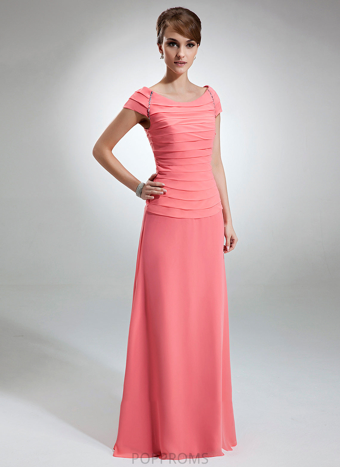 Bride Floor-Length the A-Line Ruffle Beading With Dress Scoop Mother of the Bride Dresses Chiffon of Ina Mother Neck