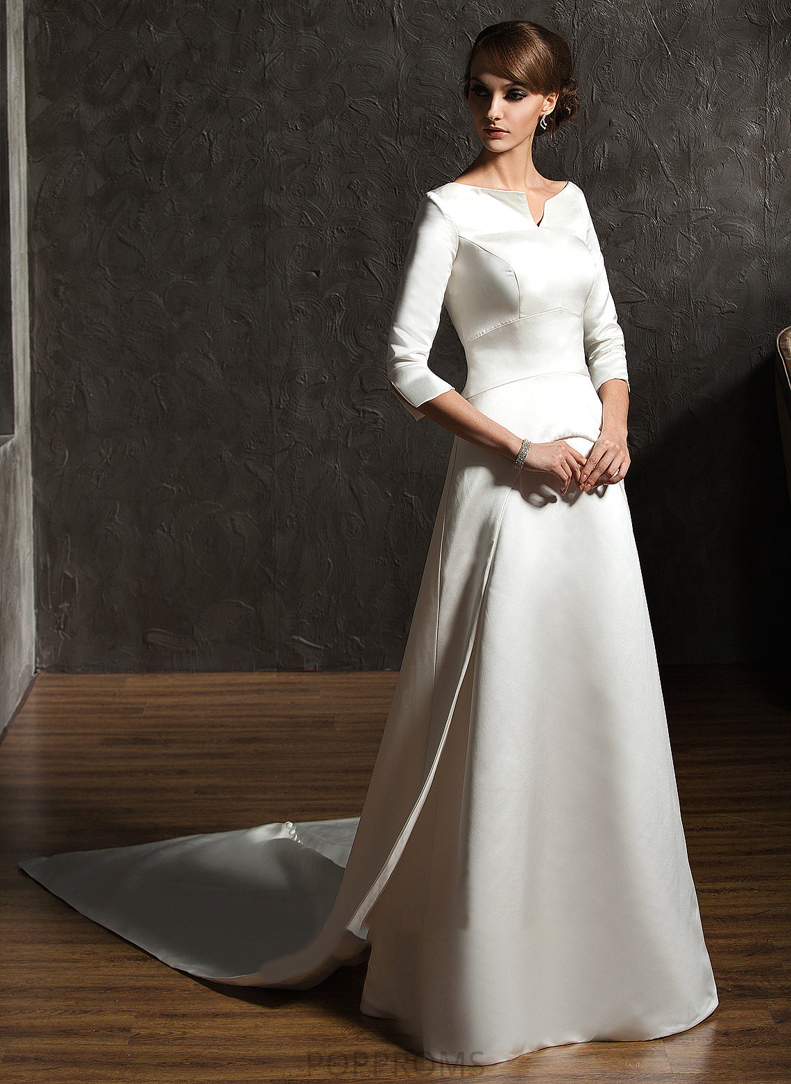 Wedding Wedding Dresses Train Watteau Satin A-Line Philippa Dress