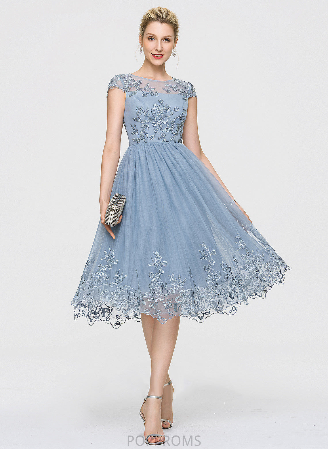 Homecoming A-Line Tulle Lace Neck Dress Sophie Scoop Sequins Homecoming Dresses Knee-Length With