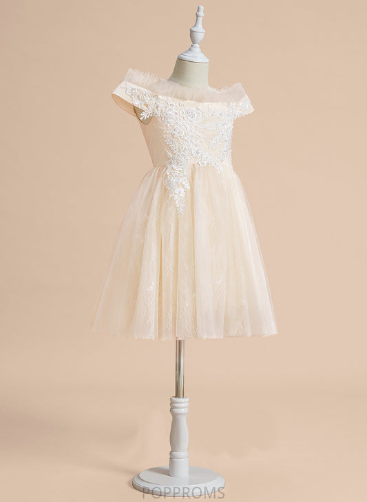 With Tulle - Girl Knee-length Off-the-Shoulder A-Line Flower Girl Dresses Sleeveless Lace Dress Flower Meadow