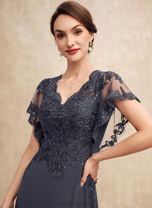 Mother Diana of the Mother of the Bride Dresses V-neck Sequins Chiffon Bride A-Line With Lace Dress Floor-Length