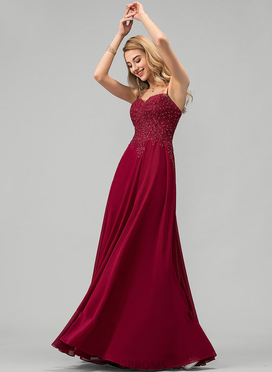 Chiffon Sweetheart Lace Kendall Prom Dresses Beading With Floor-Length Sequins A-Line