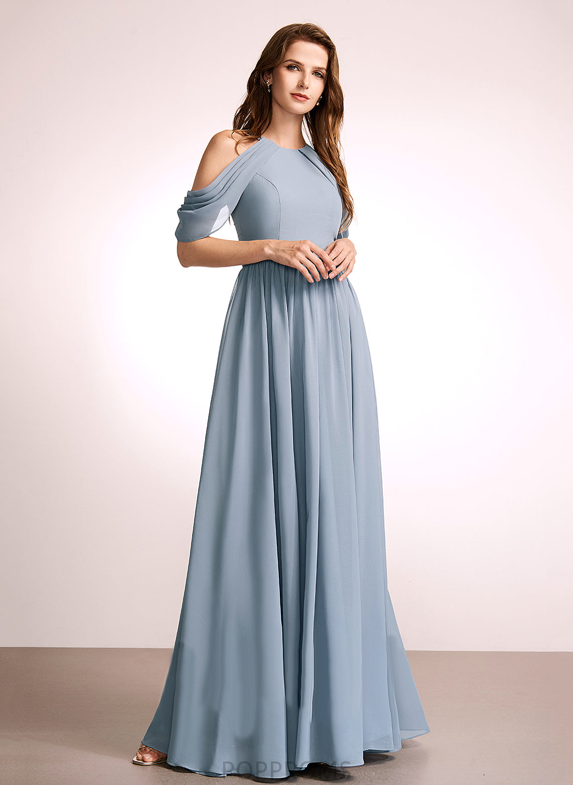 Fabric A-Line Straps Length HighNeck Neckline Silhouette Floor-Length Grace Sleeveless Floor Length Natural Waist Bridesmaid Dresses