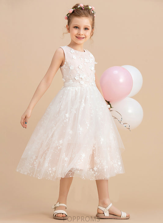 Neck Tea-length Beading/Flower(s) Sleeveless With Tulle/Lace Girl Flower Scoop Dress Lesly Flower Girl Dresses A-Line -