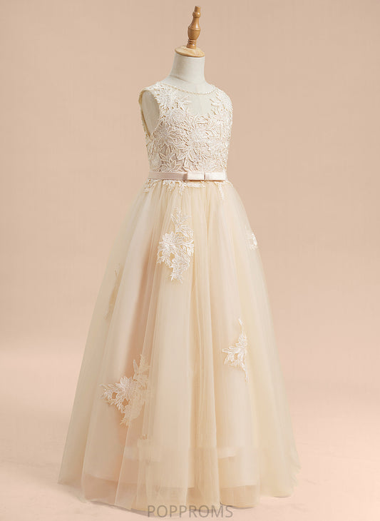 Keira With Girl Neck Floor-length Sleeveless Scoop Dress Flower Beading/Sequins/Bow(s) Flower Girl Dresses - Ball-Gown/Princess Tulle/Lace