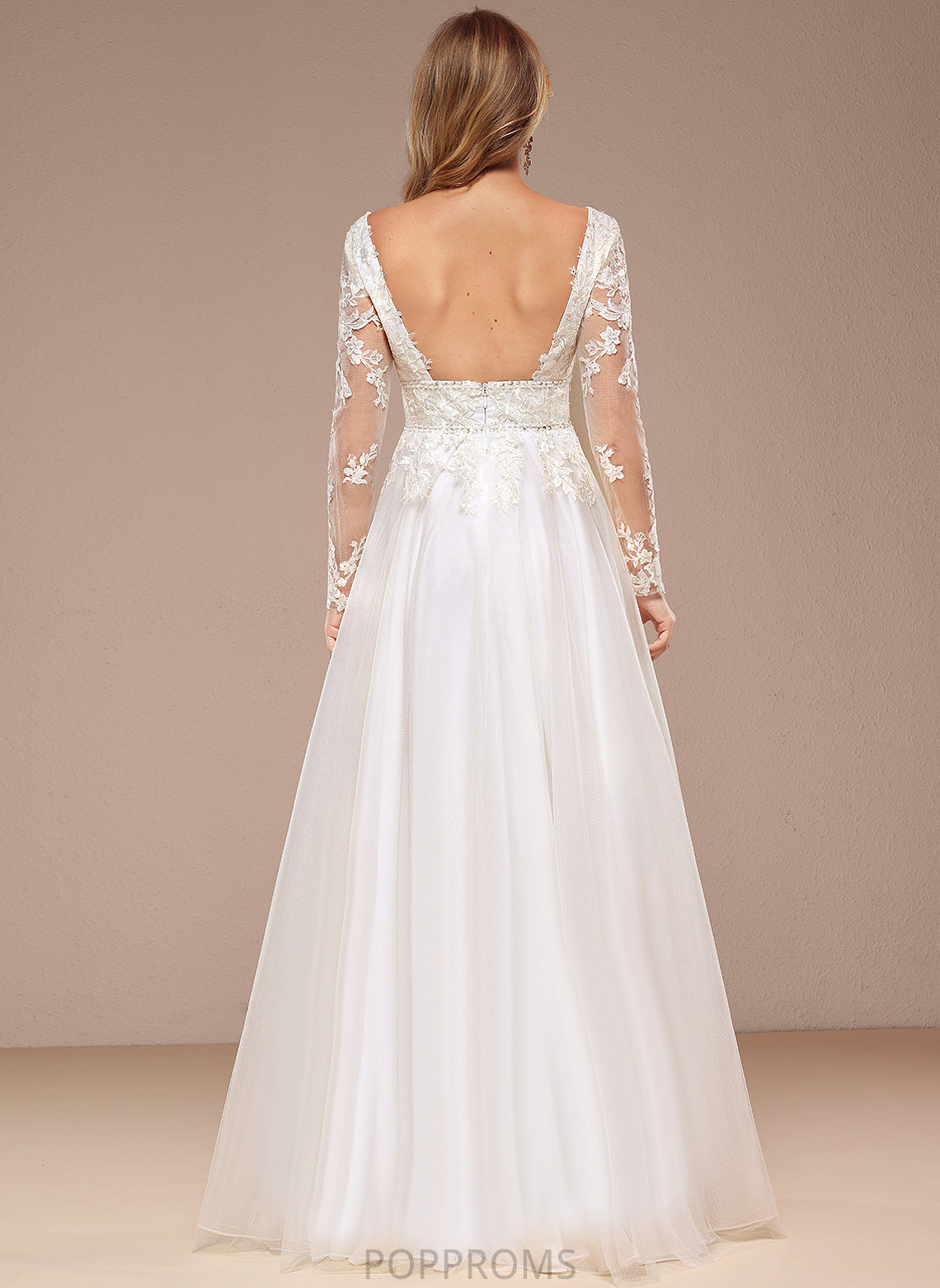 Lace A-Line Wedding Floor-Length Dress With Wedding Dresses Sequins Beading Tulle V-neck Charlee