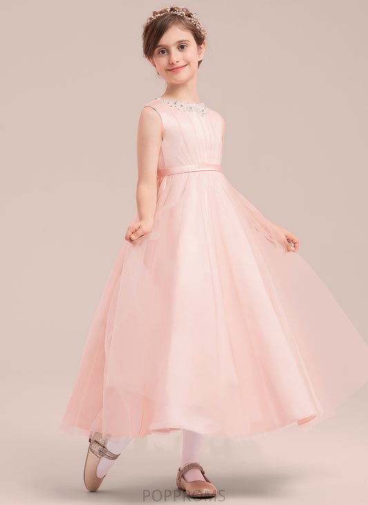 - Beading/Bow(s) Sleeveless Ankle-length A-Line/Princess Girl Juliana With Neck Flower Satin/Tulle Dress Flower Girl Dresses Scoop