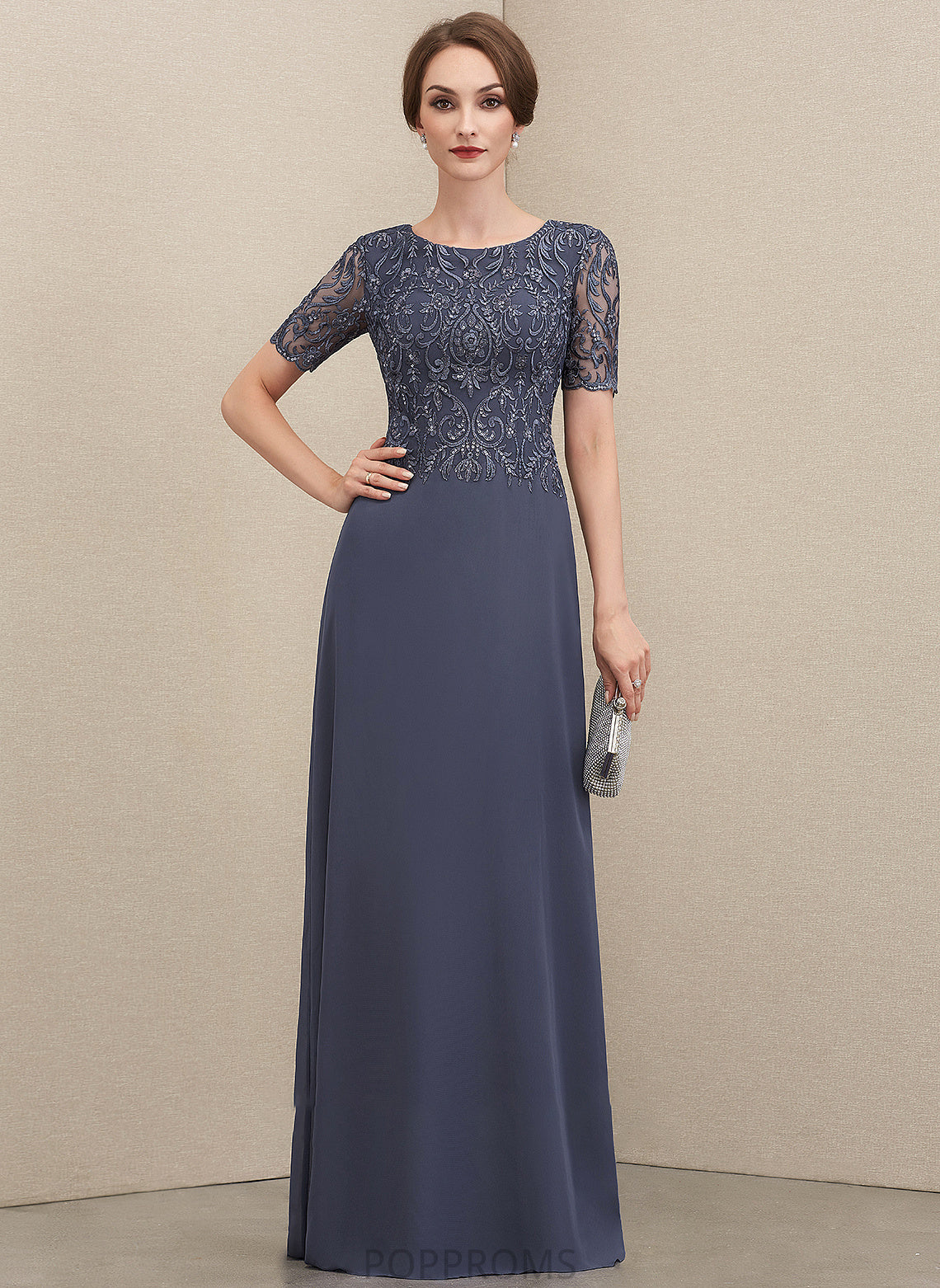 Mother Floor-Length the Lace Neck Dress Mother of the Bride Dresses Amaya Chiffon Scoop of A-Line Bride