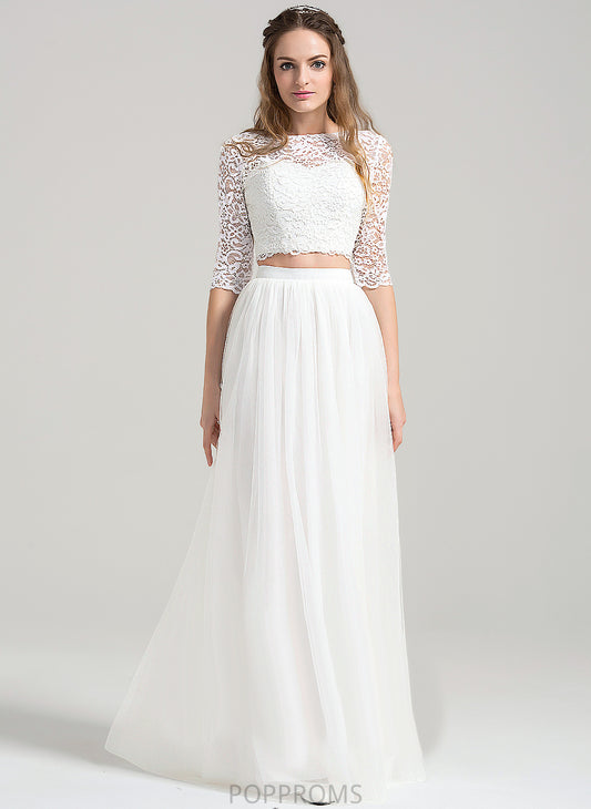 Wedding Wedding Dresses A-Line Tulle Lace Floor-Length Neck Dress Evie Scoop