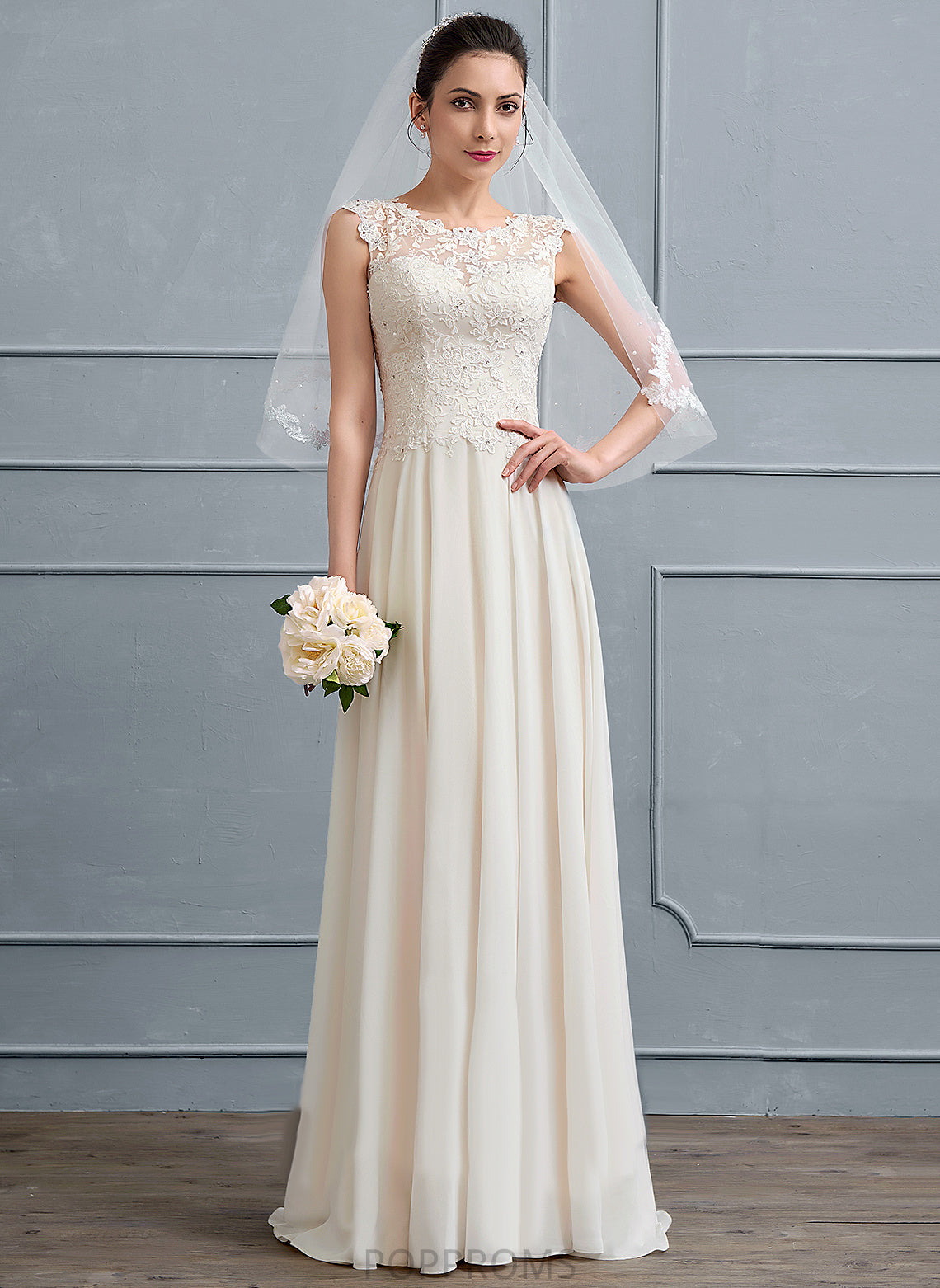 Beading Scoop Floor-Length A-Line With Lace Kendra Sequins Wedding Dresses Dress Wedding Neck Chiffon