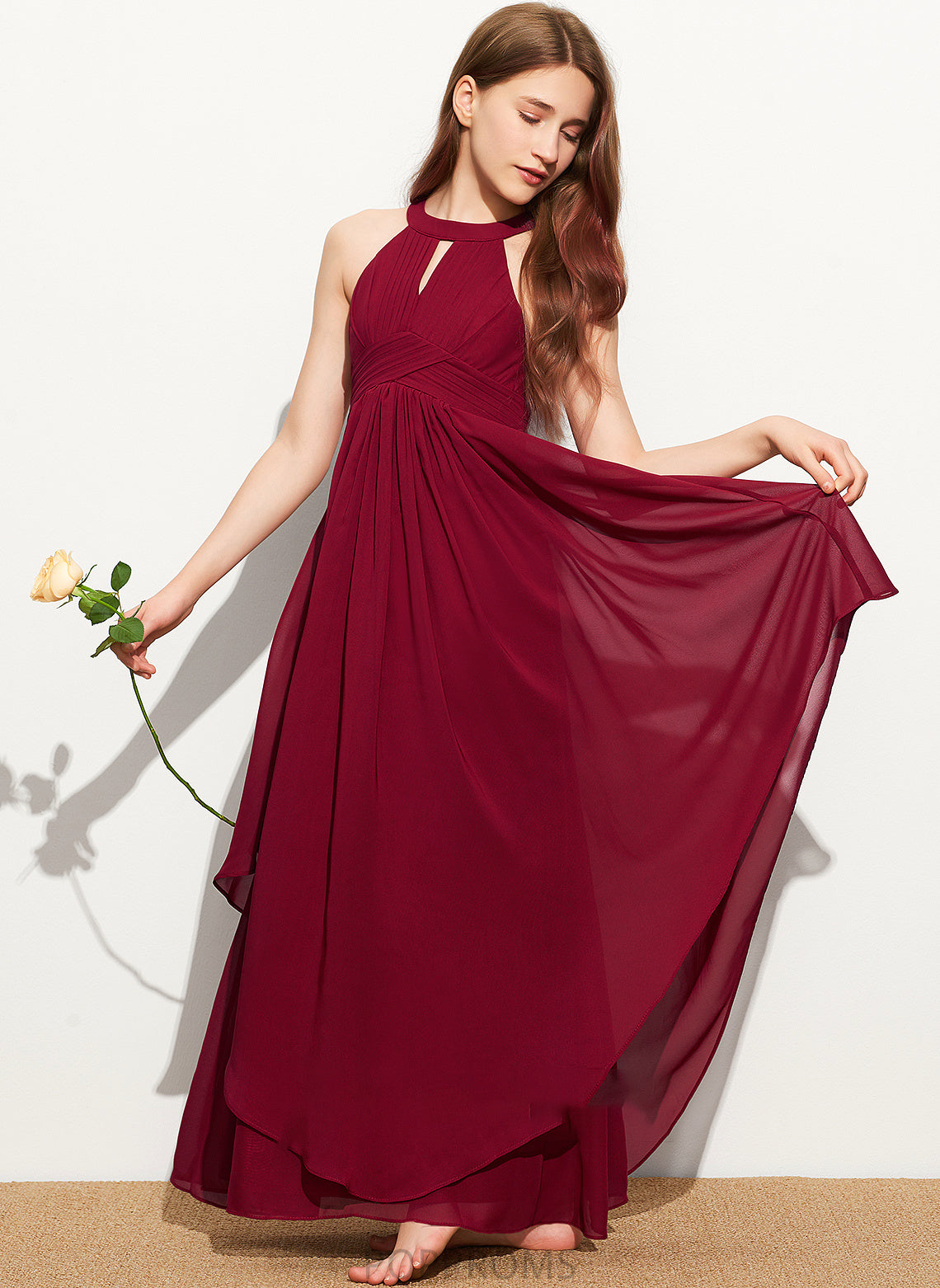 With Junior Bridesmaid Dresses Tia Scoop Chiffon Ruffle Neck A-Line Floor-Length