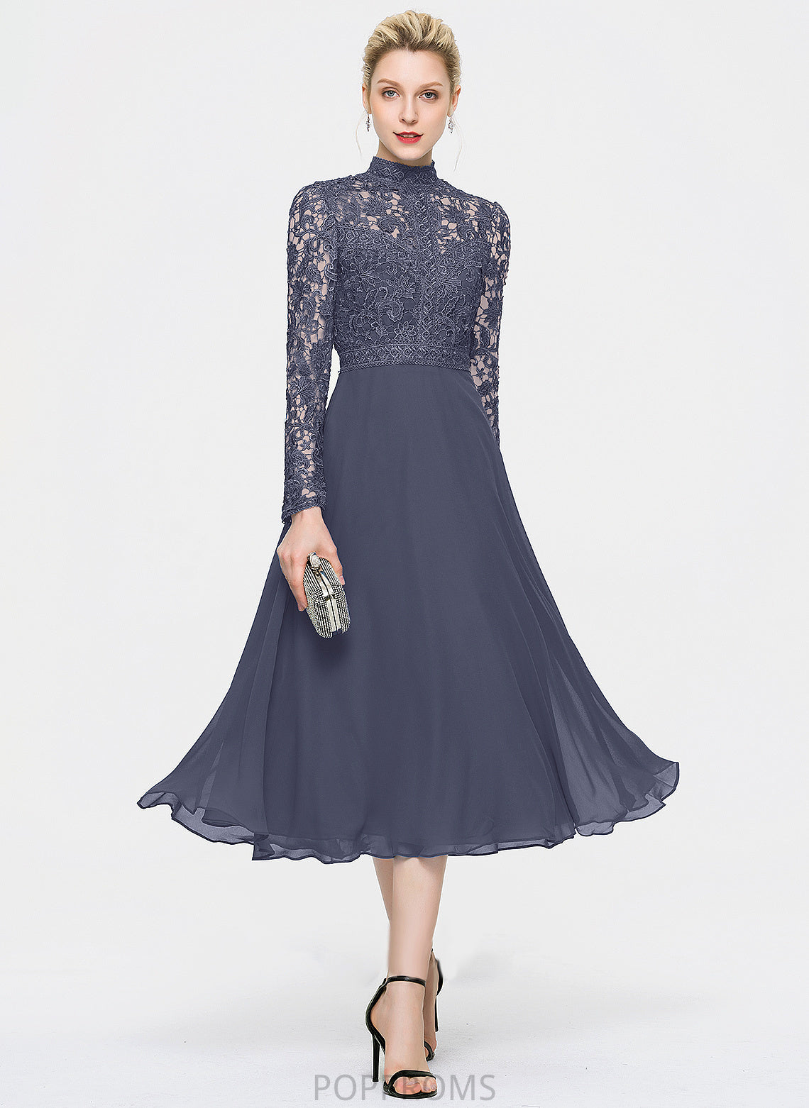 Cocktail A-Line Chiffon Dress Neck Tea-Length Lace Cocktail Dresses High Regina