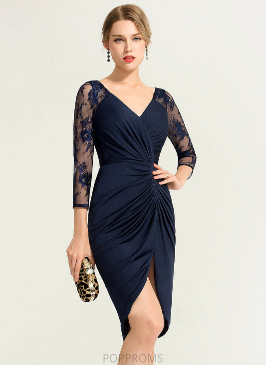 Dress Rachel Asymmetrical Ruffle With V-neck Cocktail Dresses Jersey Lace Sheath/Column Cocktail