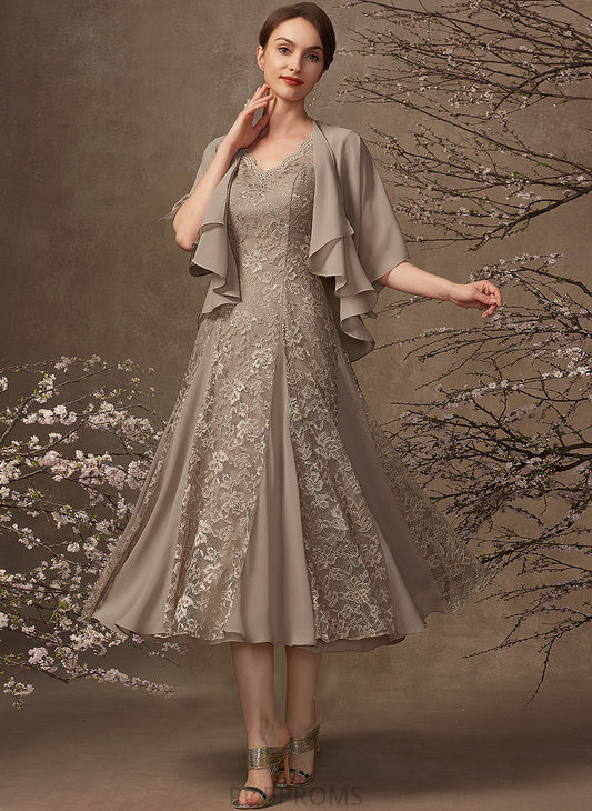 the of Chiffon Josie Mother A-Line Lace Tea-Length V-neck Bride Mother of the Bride Dresses Dress