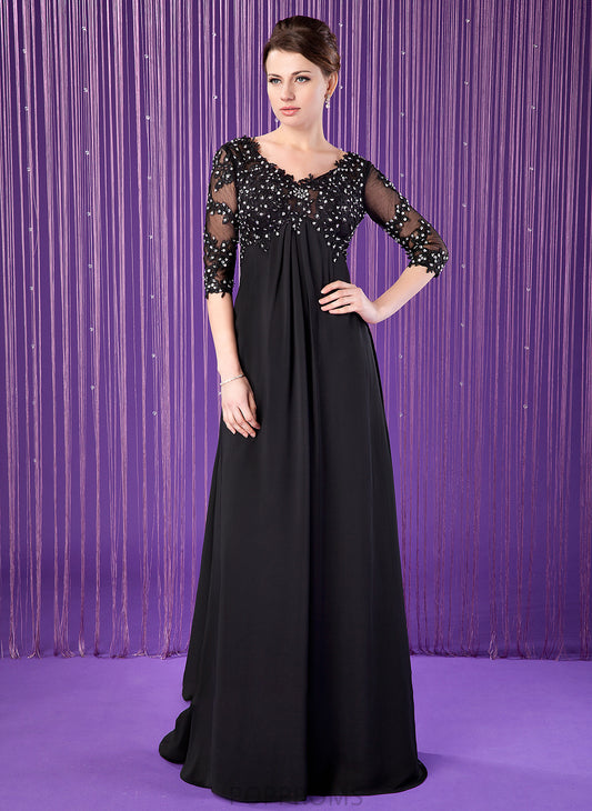 of Mother of the Bride Dresses Train Sweep Mother Chiffon Lace Natalie Dress Bride the Empire Beading With V-neck