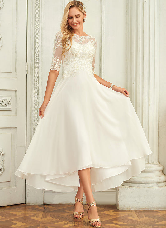 Dress Nydia Lace A-Line Wedding Scoop Wedding Dresses With Asymmetrical Beading Chiffon Sequins