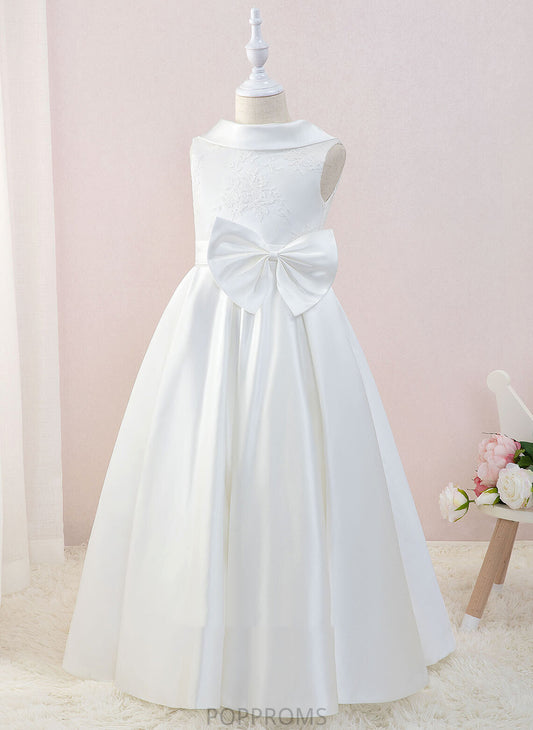 Floor-length Neck Flower Satin/Lace Scoop Bow(s) Ball-Gown/Princess Madelyn With Flower Girl Dresses Sleeveless Dress - Girl