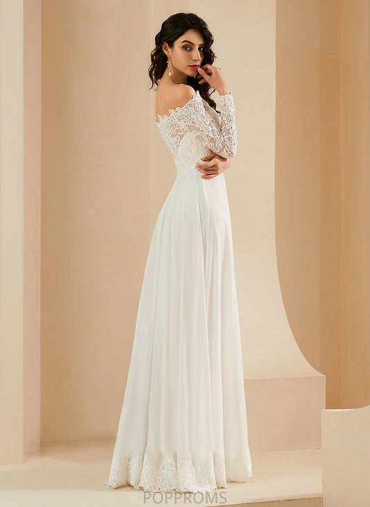 Lace Dress Wedding Dresses With Chiffon Sweep A-Line Train Kaya Wedding Off-the-Shoulder