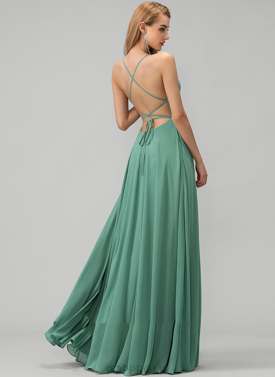 Floor-Length Front Prom Dresses Neckline Pockets Split Claire With Square A-Line Chiffon