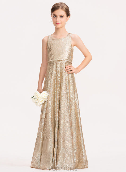 - Scoop Dress Girl A-Line Flower Girl Dresses Joanna Floor-length Sequined With Sleeveless Neck Hole Back Flower