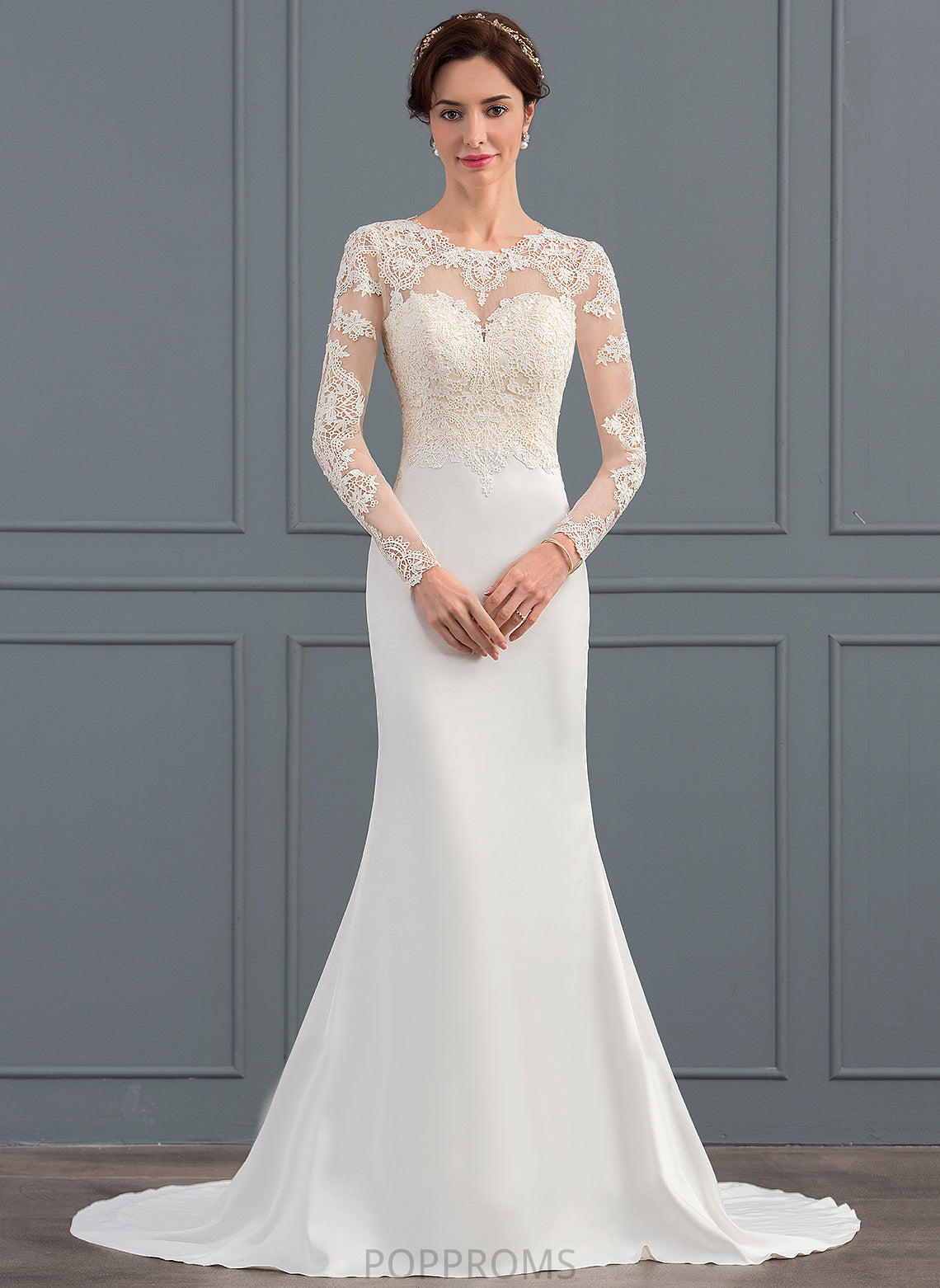 Dress Sweep Salome Wedding Dresses Illusion Crepe Trumpet/Mermaid Lace Wedding Stretch Train