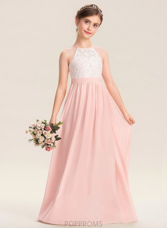 - Back Dress Floor-length Flower Girl Dresses Chiffon With Girl Flower Sleeveless A-Line Glenda Hole Neck Scoop