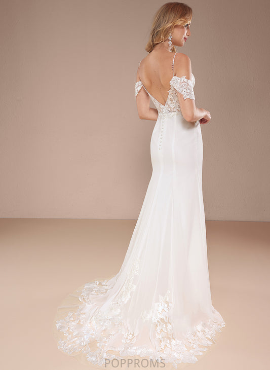 Chiffon Trumpet/Mermaid Cold With Sequins Lace Shoulder Wedding Wedding Dresses Train Kennedi Court Dress