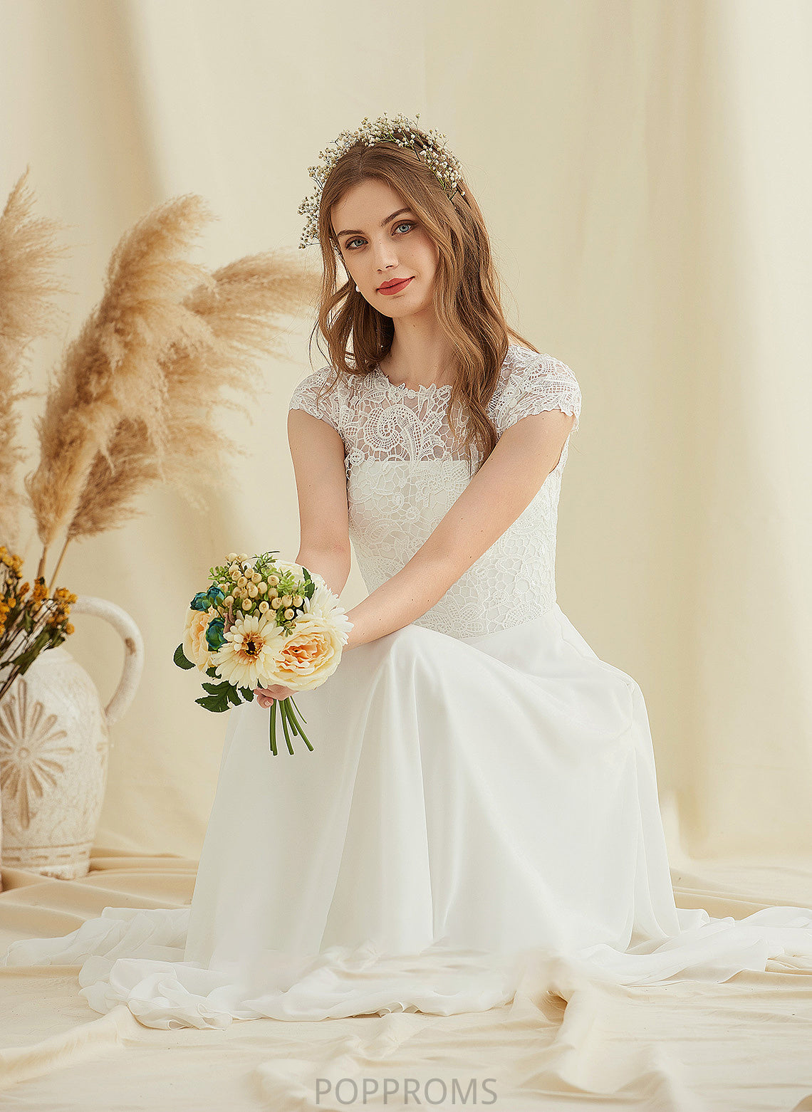 A-Line Dress Chiffon Wedding Dresses Floor-Length Amina Lace Wedding