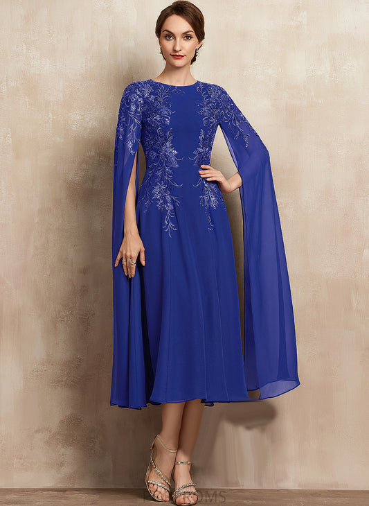 Tea-Length the Mother A-Line Sequins of Mother of the Bride Dresses With Dress Judith Scoop Chiffon Lace Bride Neck