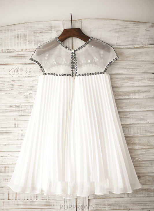 Girl With A-Line Neck Rhinestone Flower - Scoop Flower Girl Dresses Sleeveless Dress Aryanna Chiffon Knee-length