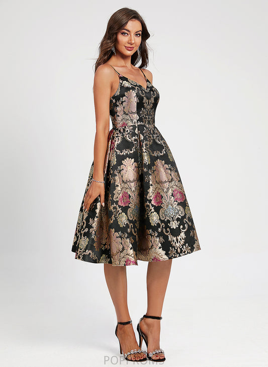 V-neck Satin Lace Flower(s) Dress Cocktail Dresses With A-Line Cocktail Knee-Length Jaden