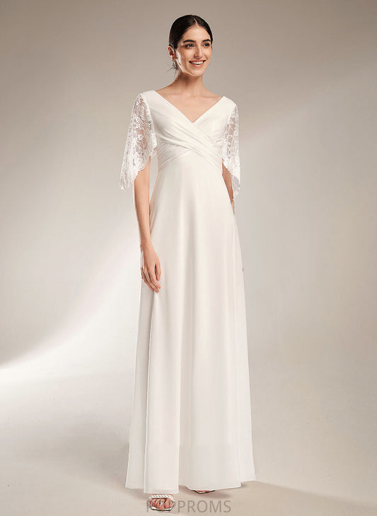 Sheath/Column Chiffon V-neck Floor-Length Akira Lace Wedding Dress Wedding Dresses