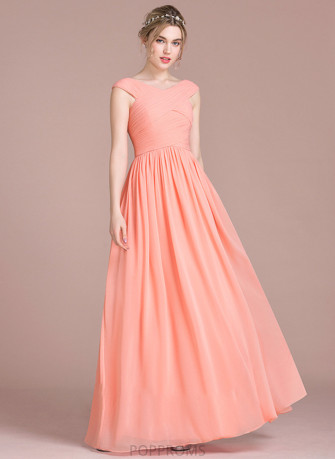 Ruffle Chiffon With Floor-Length Ball-Gown/Princess V-neck Prom Dresses Elisa