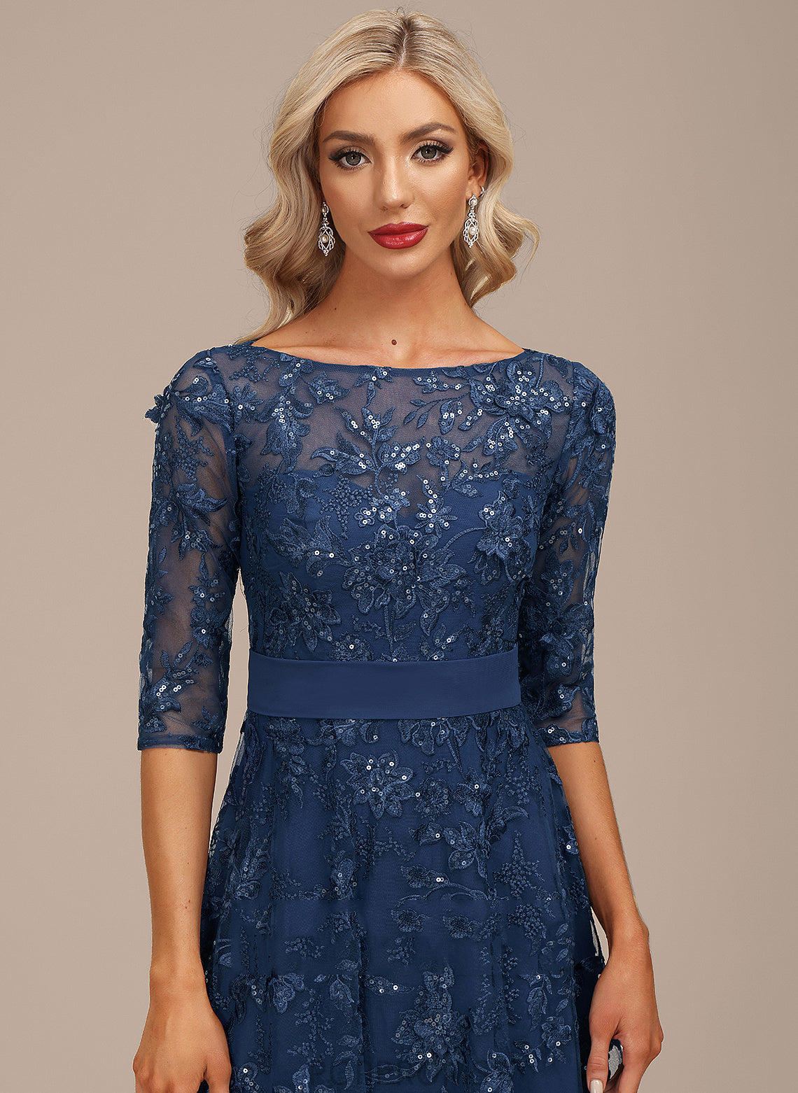 Tea-Length Cocktail Dresses Dress Lace Chiffon With Neck A-Line Cocktail Scoop Germaine Sequins