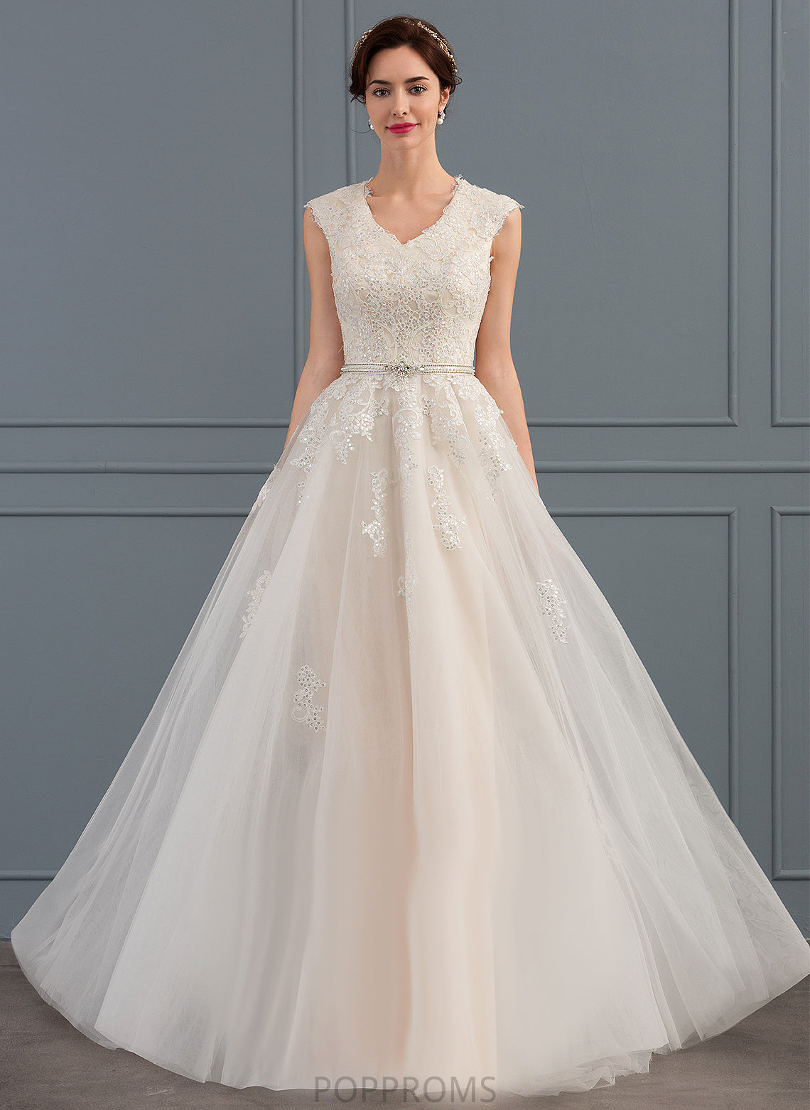 Sweep V-neck A-Line Train With Beading Wedding Tulle Wedding Dresses Bow(s) Dress Sequins Yuliana Lace